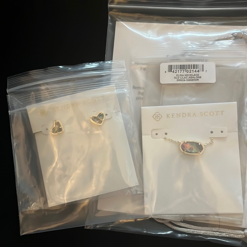 NWT KENDRA SCOTT - ELISA GOLD LILAC ABALONE NECKLACE / STUDS